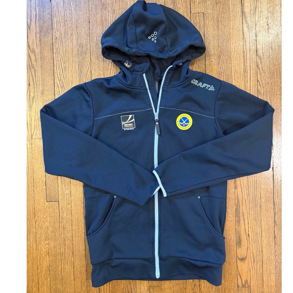 Craft Mens Navy Blue Full Zip Hoodie Swedish Bandy Association Logo Size Medium